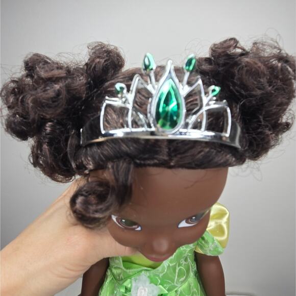 DISNEY Posable 15in Princess Tiana Doll with Crown in Green and Yellow Dress - Picture 3 of 10